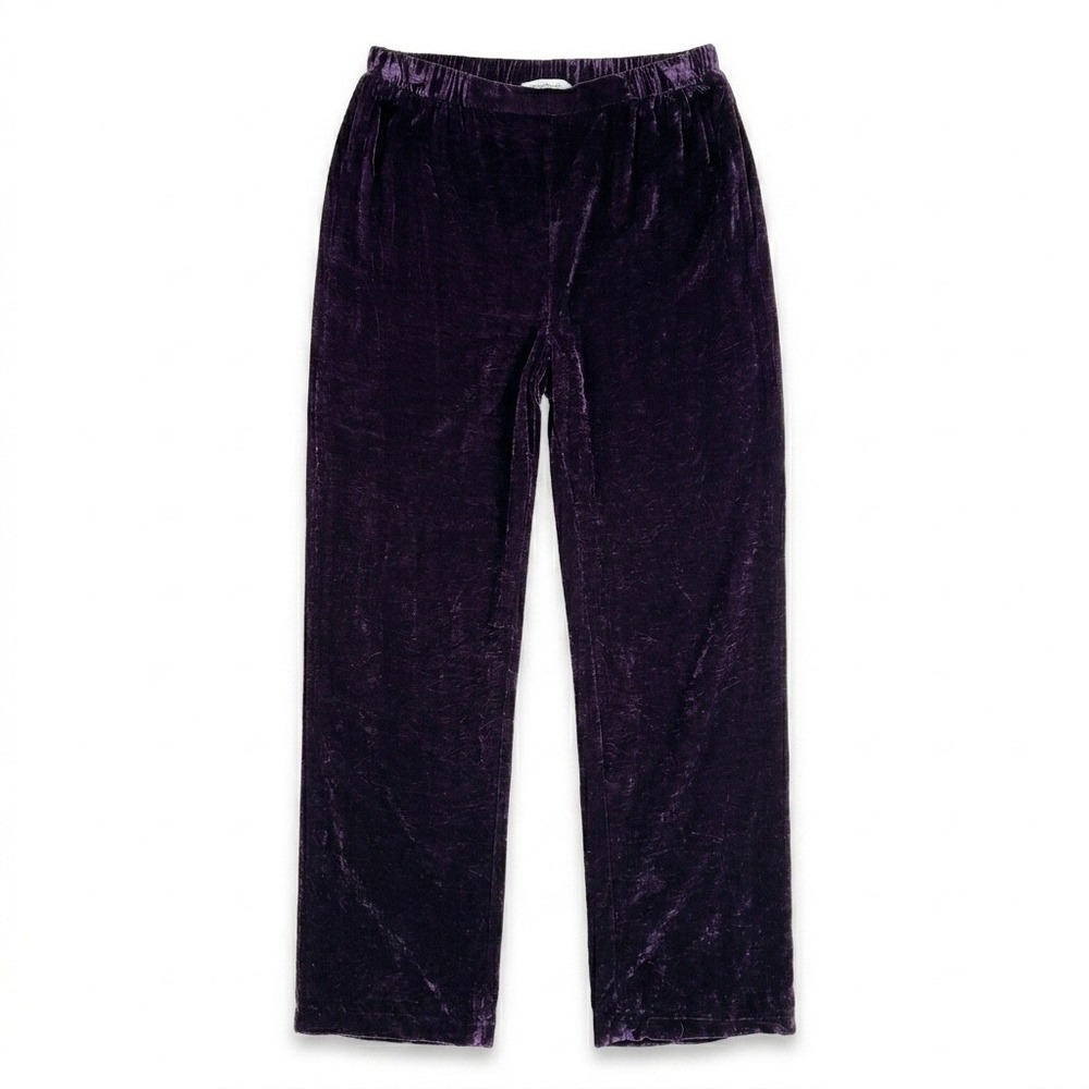 Eileen Fisher Wome Purple Crushed Velvet Straight Leg Pants Boho Chic Lux